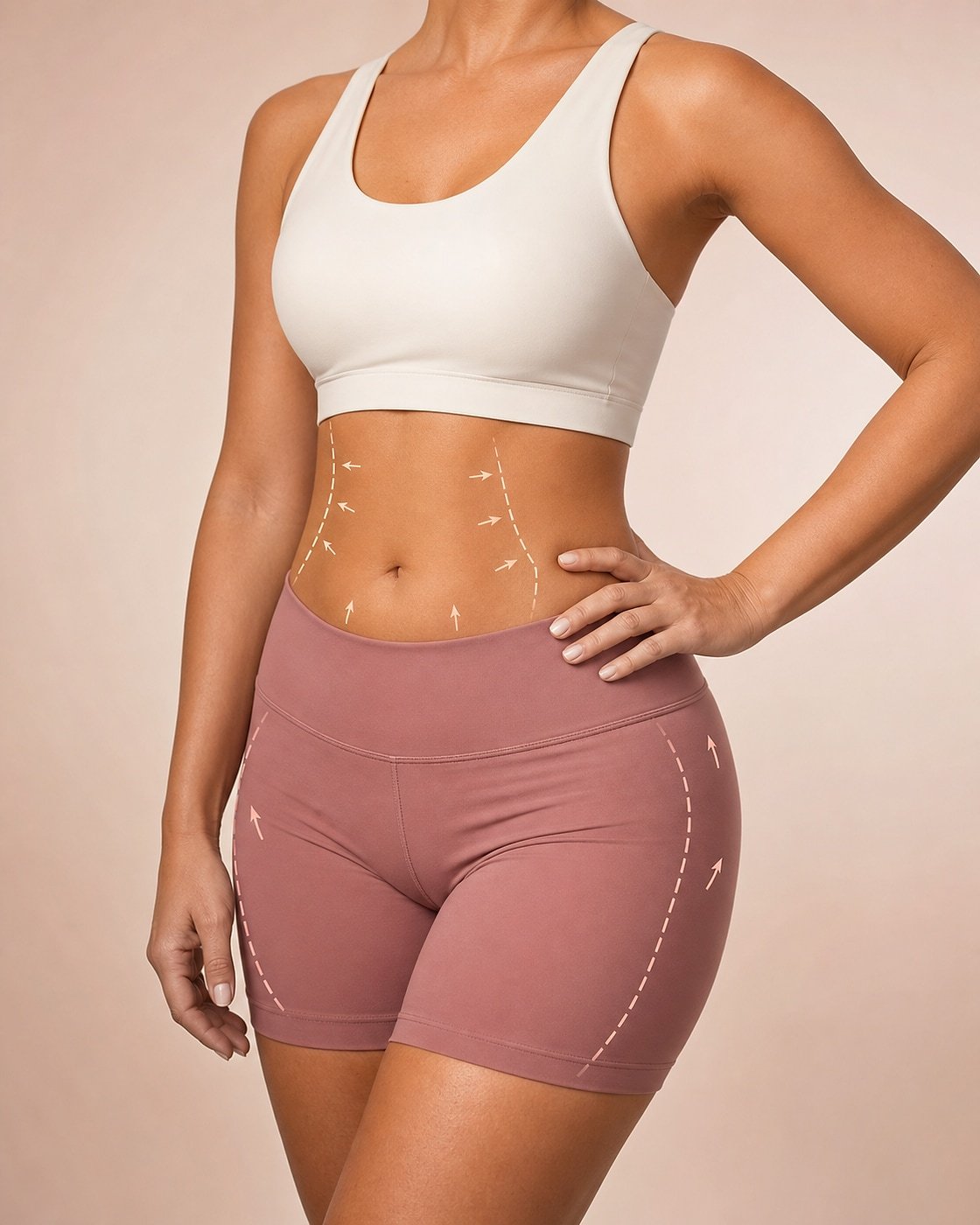 Abdomen y cintura de una mujer adulta con guías editoriales de contorno