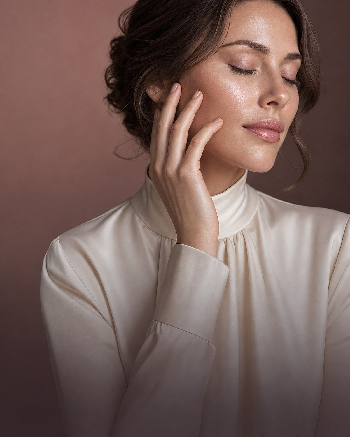 Adult woman’s face during a nonsurgical aesthetic evaluation